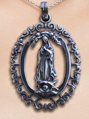 ๐ฃ Mex๐ฒ๐ฝ 925 Sterling Silver Large Mother Mary โ๏ธ Oxidized Religious Pendant๐